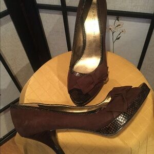 Marc Fisher Faux Suede Heels with Faux Snake Skin Trim